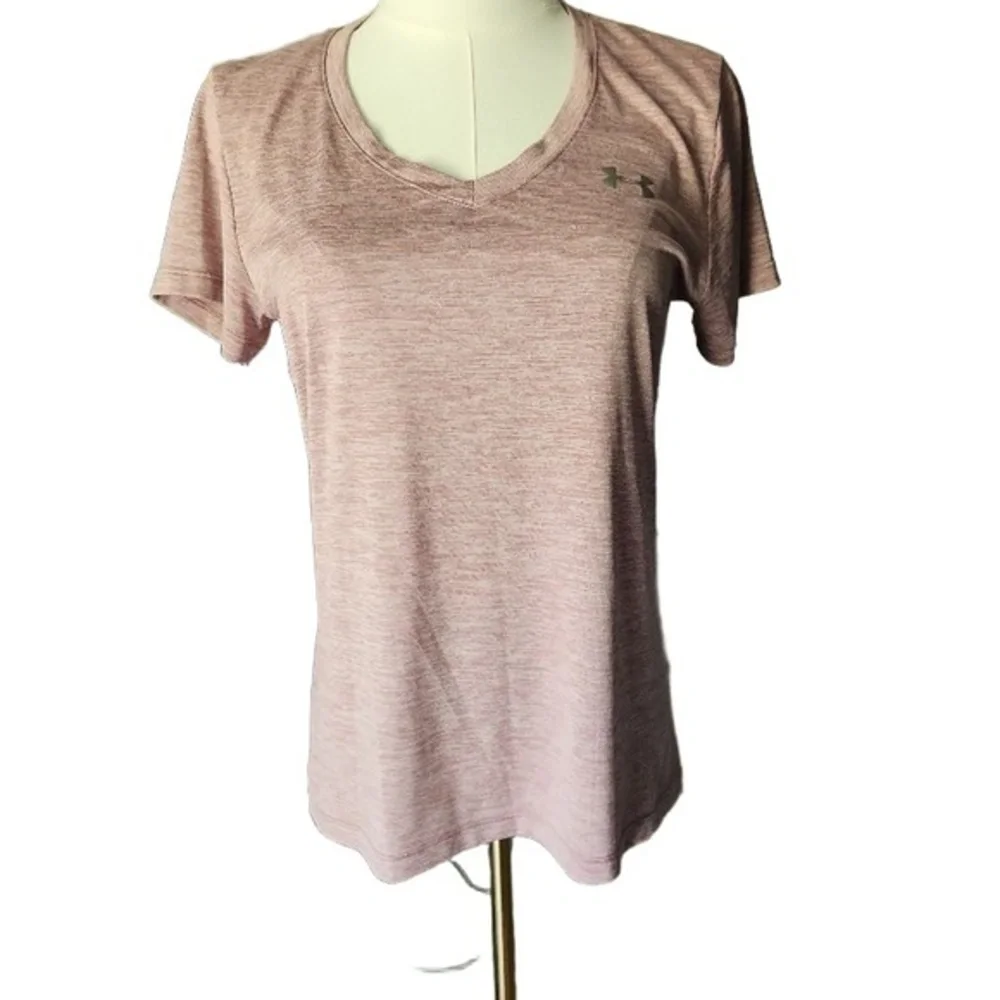 Under Armour TShirt Womens Size Small Heathered Pink VNeck ShortSleeveAthleisure - Picture 3 of 11